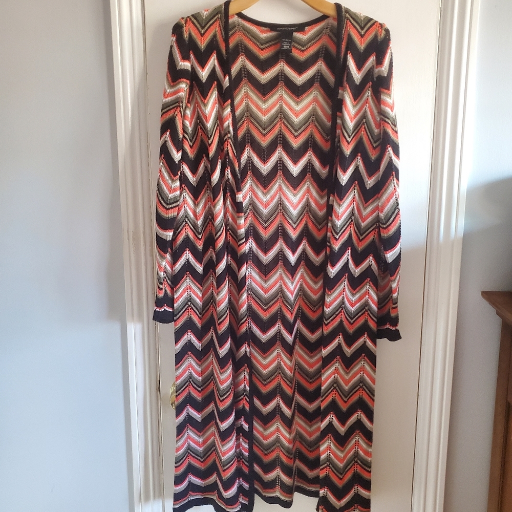 Ashley Stewart Knit Long Line Cardigan Duster Open Front chevron Size 18/20 Plus
